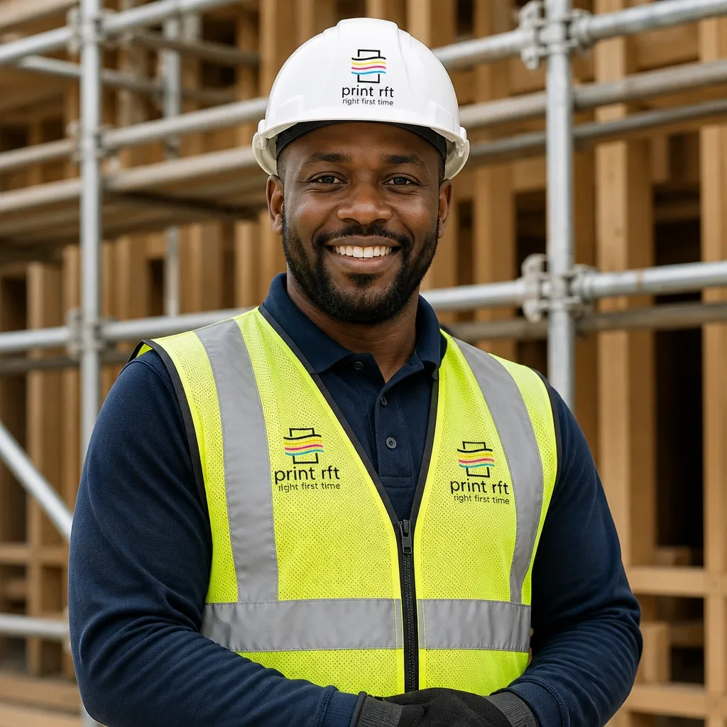 Worker wearing sharp high-visibility branded workwear